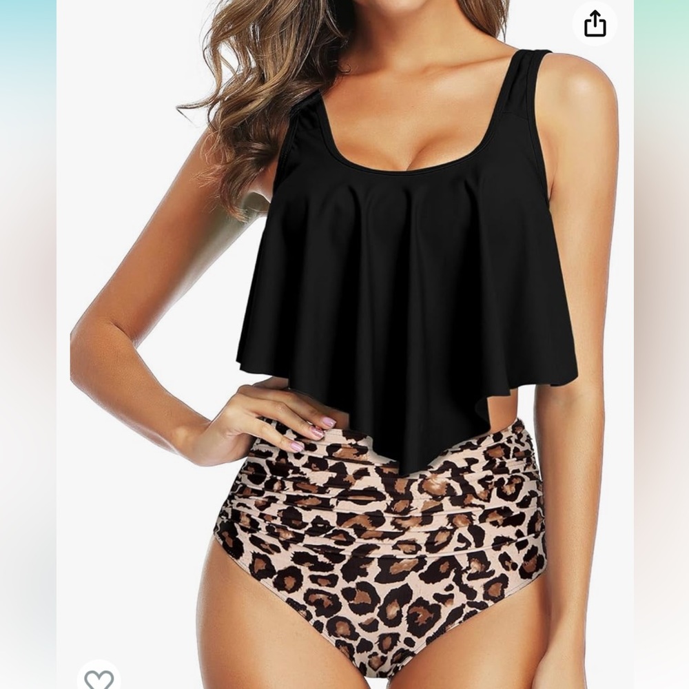 Ruffled flounce high waisted bikini set